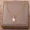 Oval Opal Pendant Necklace For Women Gold Plated Stainless Steel Bead Chains Necklaces 2023 Trend Wedding Jewelry collares mujer
