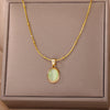 Oval Opal Pendant Necklace For Women Gold Plated Stainless Steel Bead Chains Necklaces 2023 Trend Wedding Jewelry collares mujer