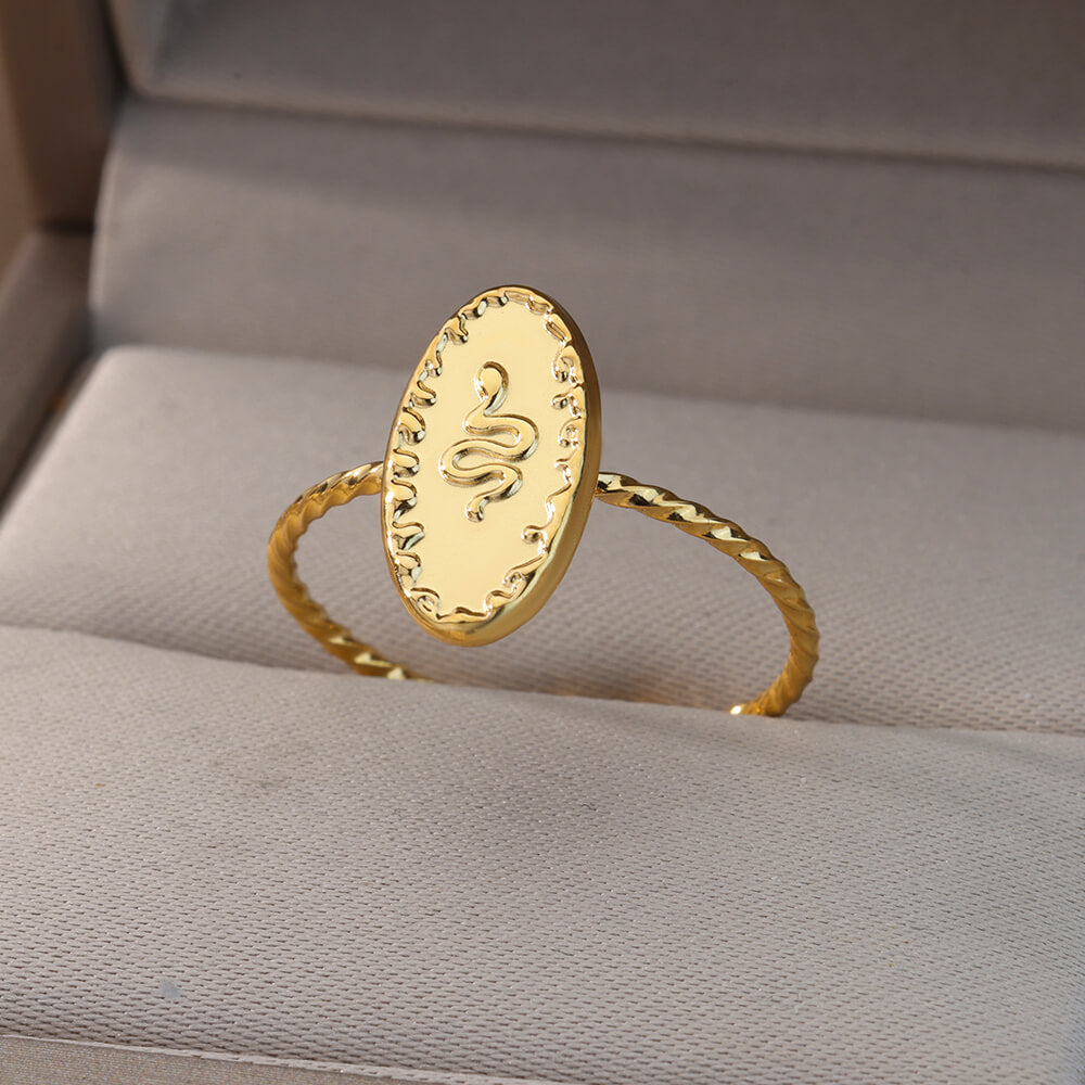 Oval Snake Rings for Women Open Adjustable Gold Plated Stainless Steel Ring Vintage Punk Gothic Animal Aesthetic Jewelry anillos