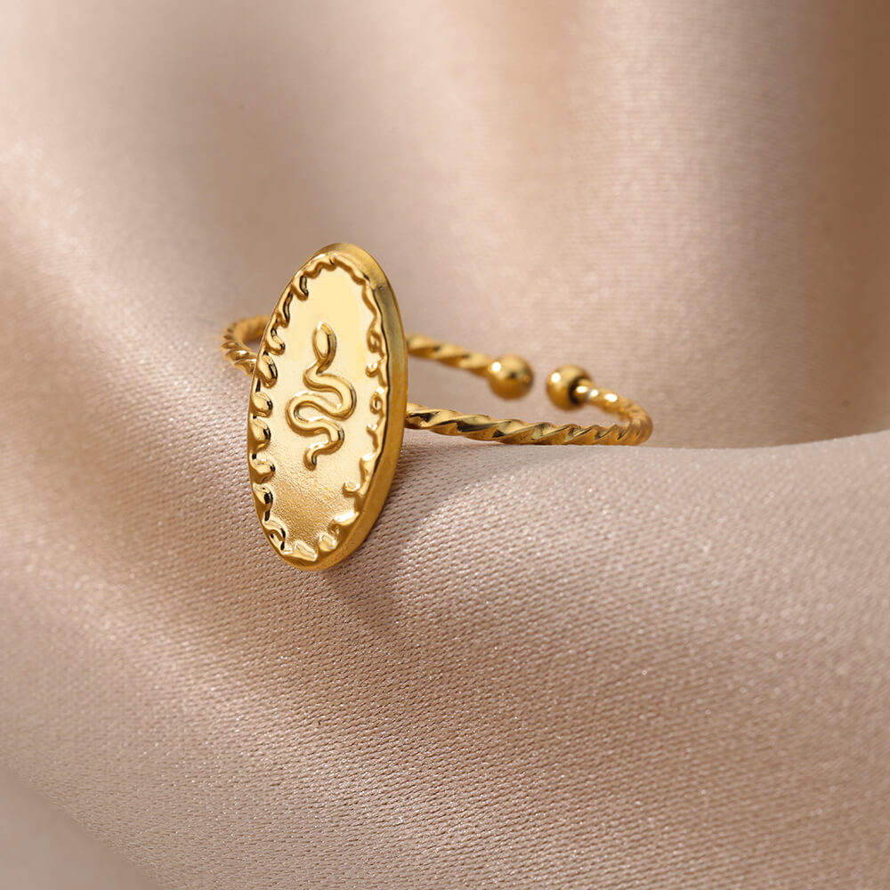 Oval Snake Rings for Women Open Adjustable Gold Plated Stainless Steel Ring Vintage Punk Gothic Animal Aesthetic Jewelry anillos