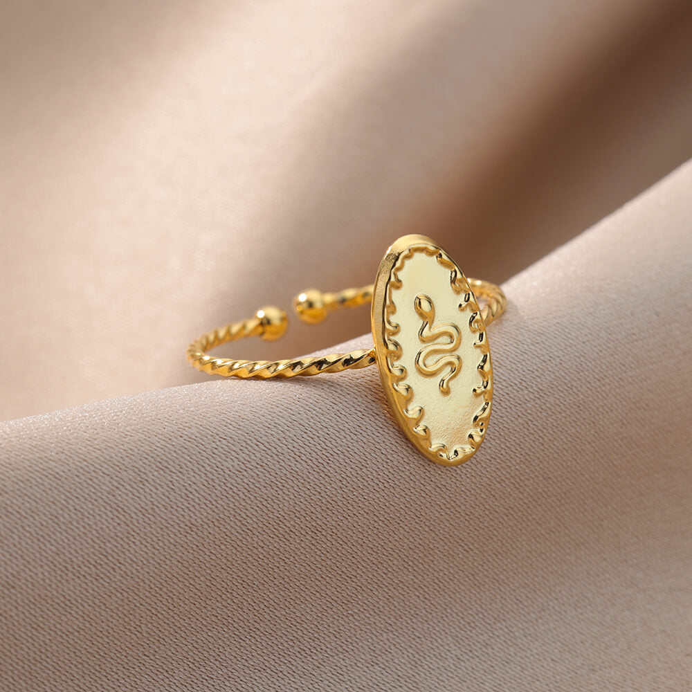 Oval Snake Rings for Women Open Adjustable Gold Plated Stainless Steel Ring Vintage Punk Gothic Animal Aesthetic Jewelry anillos
