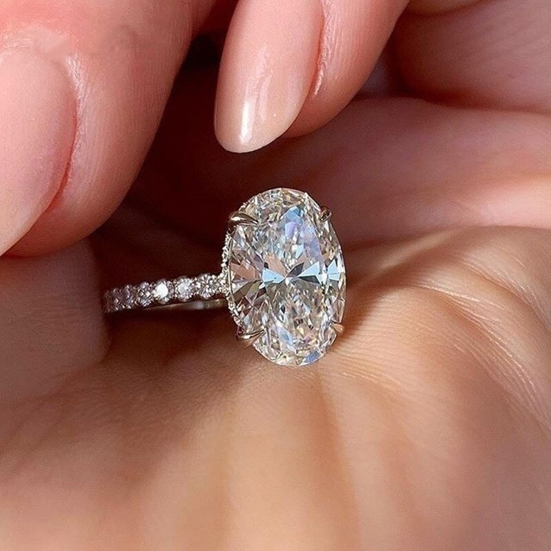 Oval Stone Inlaid Women's Ring Bohemian Crystal Wedding Wedding Accessories Party Jewelry Size 6-10