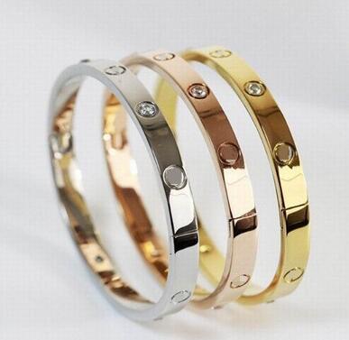Oval Titanium Steel Gold Silver Rose Gold Lover Rhinestone Cuff Buckle Bracelets Bangles Charm For Men Jewelry Gift Accessories