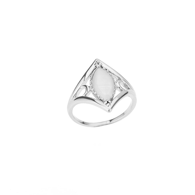 Oval White Opal Rings for Women Stainless Steel Gold Color Finger Ring Irregular Wedding Couple Aesthetic anillos mujer