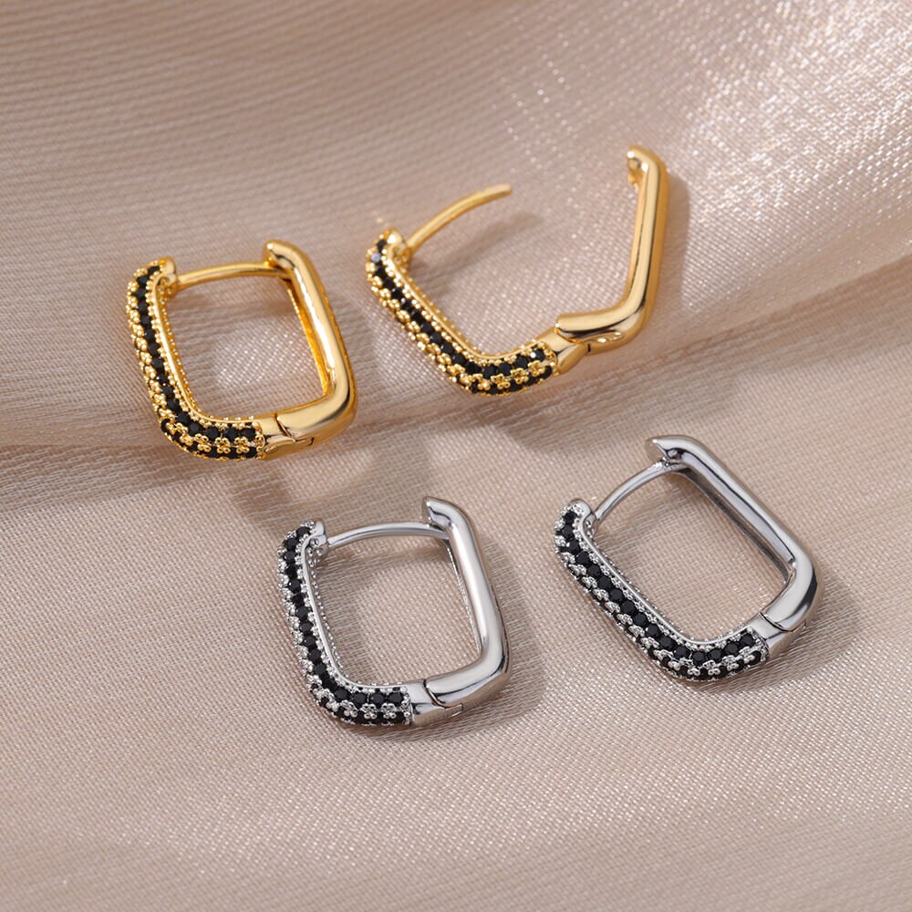 Oval Zircon Hoop Earrings for Women Gold Plated Stainless Steel Earring 2023  Trend Wedding Aesthetic Jewelry pendientes