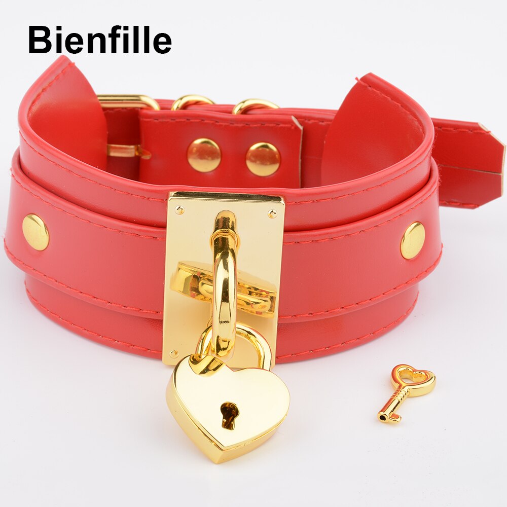 Oversized Handmade BDSM Bondage Leather Necklace For Women Lovely Lockable Heart Collar  Sexy Pastel Gothic Choker Punk