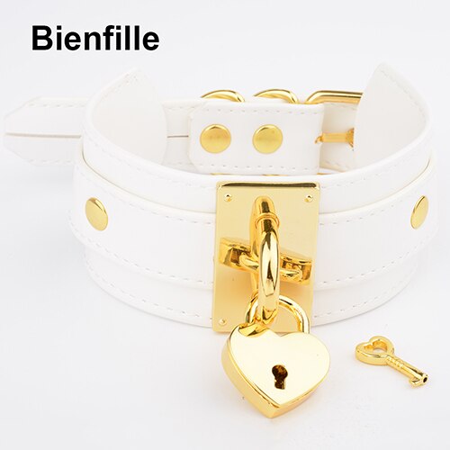 Oversized Handmade BDSM Bondage Leather Necklace For Women Lovely Lockable Heart Collar  Sexy Pastel Gothic Choker Punk