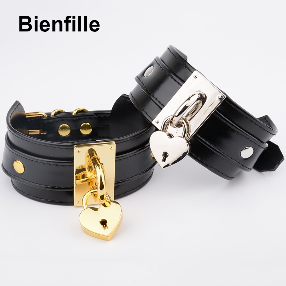 Oversized Handmade BDSM Bondage Leather Necklace For Women Lovely Lockable Heart Collar  Sexy Pastel Gothic Choker Punk