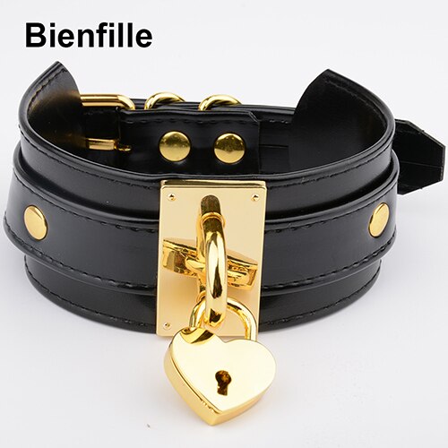 Oversized Handmade BDSM Bondage Leather Necklace For Women Lovely Lockable Heart Collar  Sexy Pastel Gothic Choker Punk