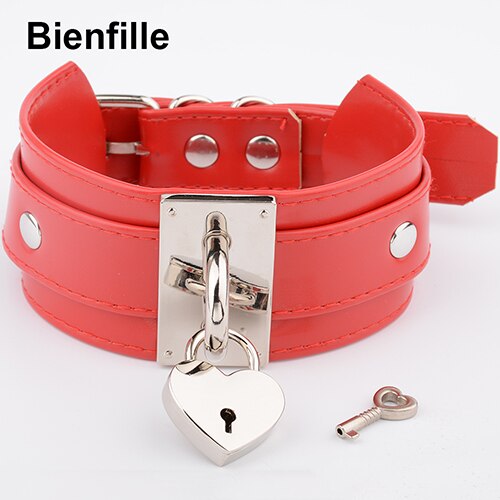 Oversized Handmade BDSM Bondage Leather Necklace For Women Lovely Lockable Heart Collar  Sexy Pastel Gothic Choker Punk