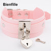 Oversized Handmade BDSM Bondage Leather Necklace For Women Lovely Lockable Heart Collar  Sexy Pastel Gothic Choker Punk
