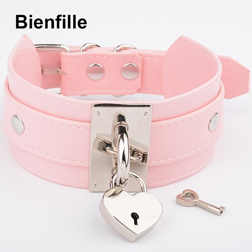 Oversized Handmade BDSM Bondage Leather Necklace For Women Lovely Lockable Heart Collar  Sexy Pastel Gothic Choker Punk
