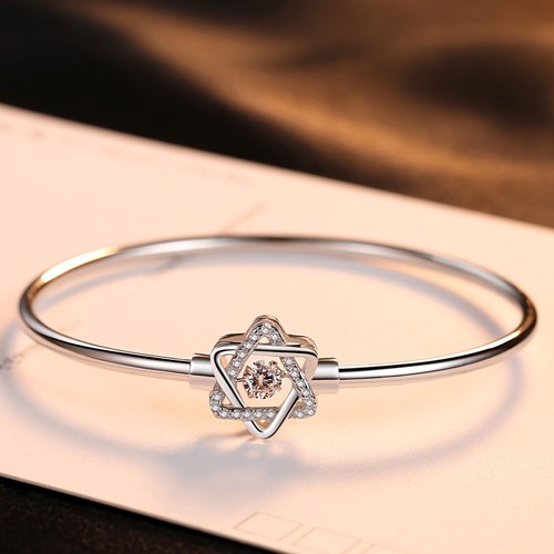 100% 925 Sterling Silver Classic Bangles&Bracelets With Fine Star CZ crystal fine Jewelry for Women/Girl Wedding Jewelry
