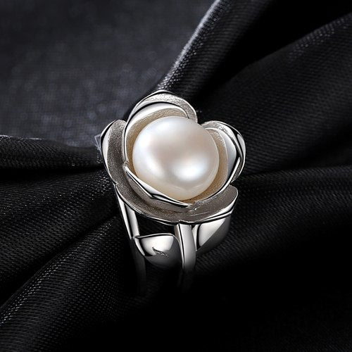 100% Real Pearl Ring With 925 sterling silver adjustable ring big Size 10mm AAAA Natural Pearl Jewelry