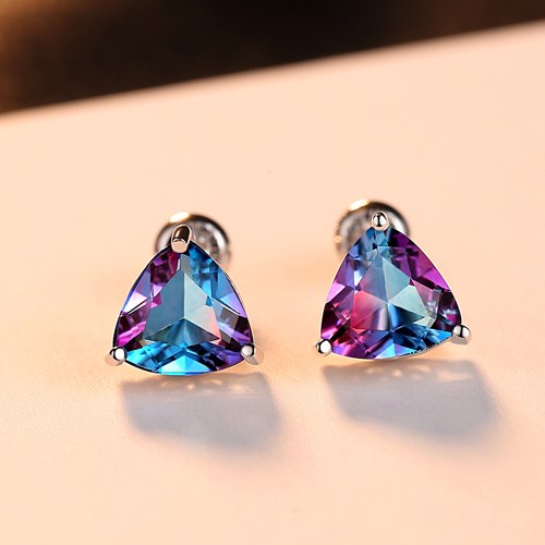 AAA+ Colorful-blue Topaz Crystal Stud Earring plated 925 Sterling Silver Fine Jewelry For Women/Girl Engagement party