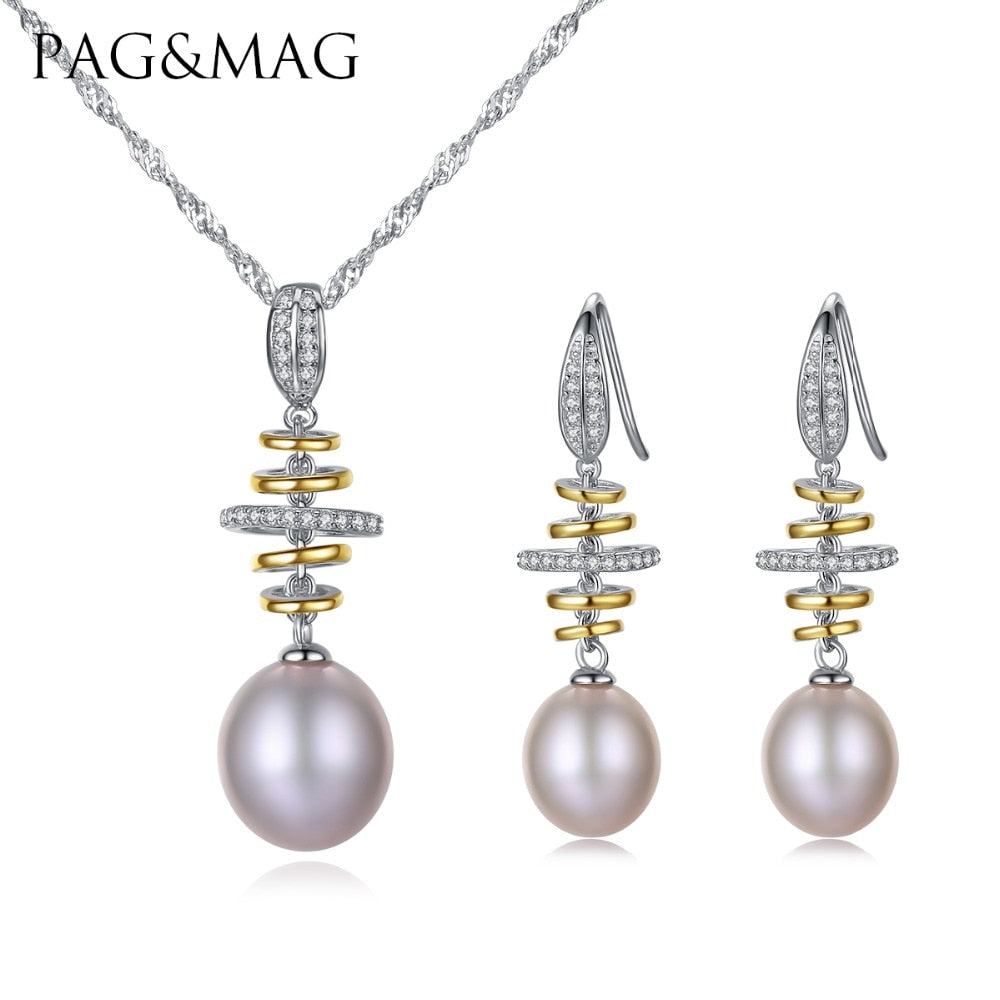 Brand 10-11 Big Natural Rice Pearl Earrings Necklace Bridal Jewelry Sets 925 Silver Women Jewelry Accessories Wholesale