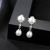 Brand 100% Genuine Double Pearls Long Stud Earrings Romantic Jewelry For Women Engagement Gifts 925 Sterling Silver