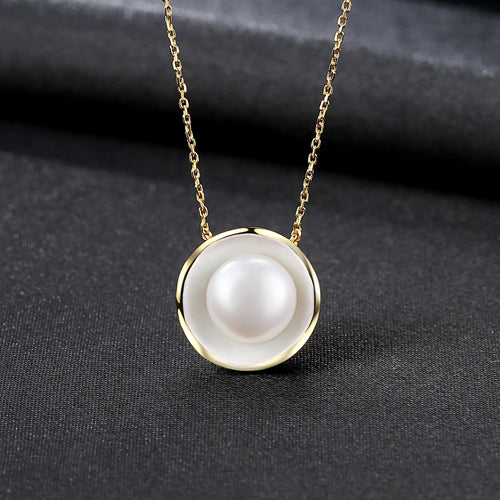 PAG MAG Brand 18K Gold Color Charm Shell Design White/ Black Pearl Jewelry,Pearls Necklace Pendant, 925 Sterling Silver Jewelry