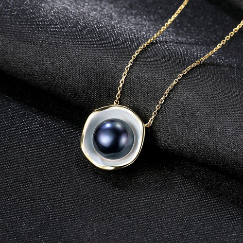PAG MAG Brand 18K Gold Color Charm Shell Design White/ Black Pearl Jewelry,Pearls Necklace Pendant, 925 Sterling Silver Jewelry