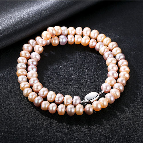 Brand 8-9mm Natural Pink+Purple Mix Color Pearl Necklace Single Necklace for Women Beaded Necklace