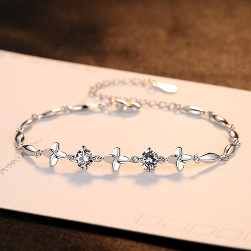 Brand 925 Sterling Silver Bracelets Mounting Elegant Sliver Flower& Fine Zircon Crystal Fine Jewlery For Girl Party Gift
