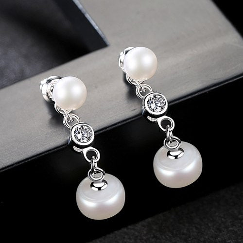 Brand 925 Sterling Silver Elegant Semicircle Natural Pure Love Pearl Stud Earrings for Women Fine Jewelry Brincos