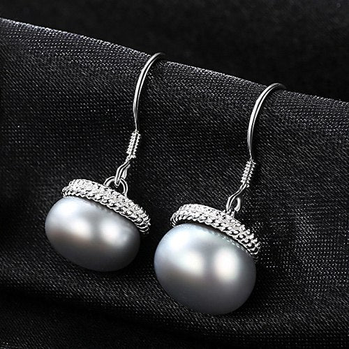 Brand 925 Sterling Silver Elegant Semicircle Natural White/Gr Pearl Drop Earrings For Women Fine Jewelry Brincos