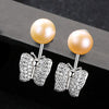Brand Butterfly 925 Sterling Silver Stud Earrings with Natural Pearl Fine Jewelry Women Earring Silver Factory Wholesale