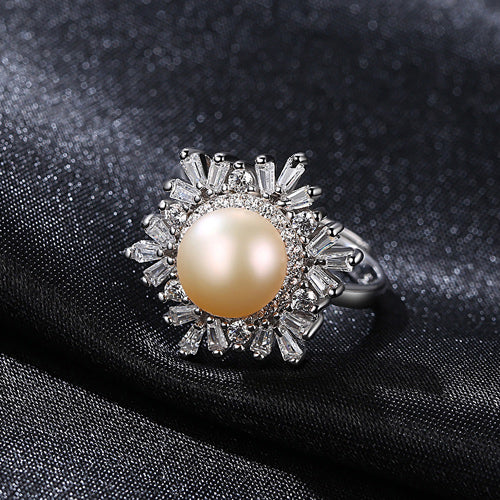 Brand Charms Pearl Rings With CZ Fine Jewellry For Women 2020 New Resizable Real 925 Sterling Silver Jewelry Gift Box