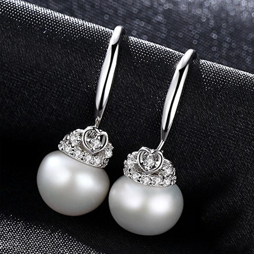 Brand Crown Shape Cute silver 925 Jewelry AAAA 9-9.5mm Bead Natural Pearl Earrings Gift for Girls Factory Wholesale