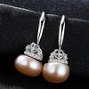 Brand Crown Shape Cute silver 925 Jewelry AAAA 9-9.5mm Bead Natural Pearl Earrings Gift for Girls Factory Wholesale