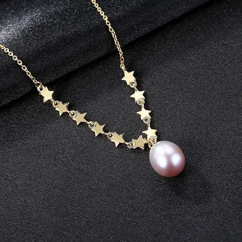 Brand Fashion 925-sterling-silver Asymmetric Stars With Natural Pearl Necklaces & Pendants | Chain Length Adjustable