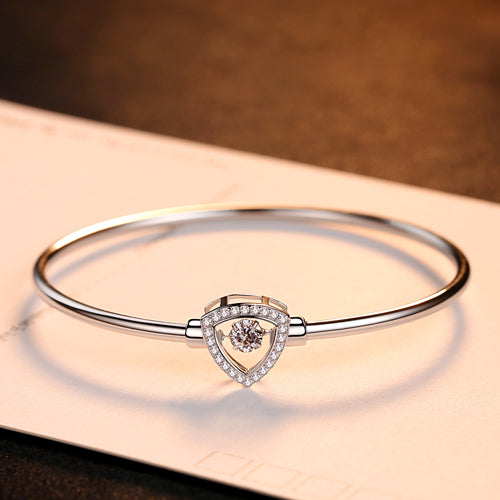 Brand Fine Jewelry 925 Sterling Silver Bangles With Bling bling Zircon Crystal and Triangle Shape Bracelets For Women