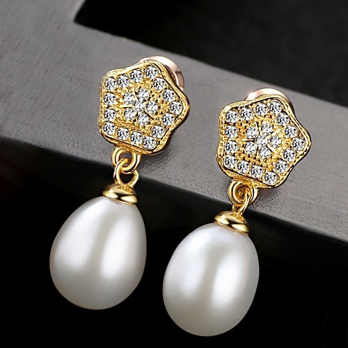 Brand Fine Jewelry Classic Star Stud Earrings Oval Natural Pearl with S925 Silver Brincos for Women Party Bijoux