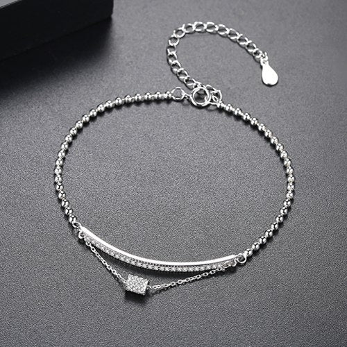 Brand New Authentic 925 Sterling Silver Dancing Circle Clear Silver Adjustable Chain Bracelet for Women Fine Jewelry