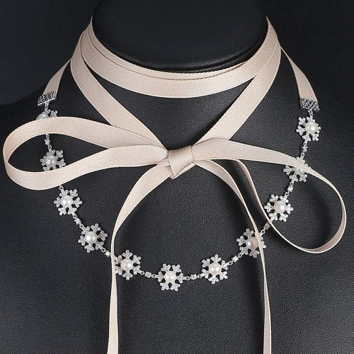 Brand New Hot Sale Bohemia Style Black or Cream-colored Ribbon Natural Pearl Necklaces For Girls Gift Jewelry