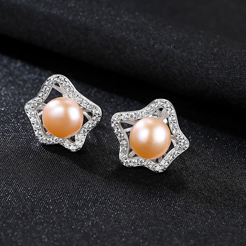 Brand Romantique Flower Shape 925-Sterling-Silver Natural Fresh Water Pearl Earrings Fine Jewelry For Women Gifts