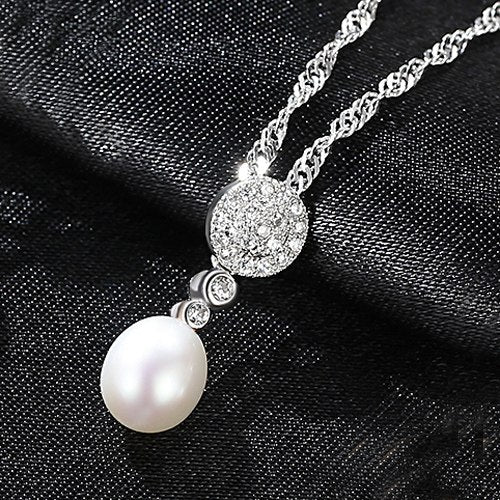 Brand Sterling Silver Jewelry Chain 925 Necklaces Top Quality 8-9mm Pearl Charm Pendent For Women Collier