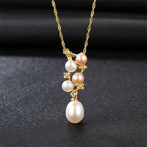 Brand Trendy High Quality Jewelry 925 Sterling Silver Necklace With Natural Mix Color Pearl Pendant For Female