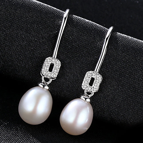 Brand Vintage 8-9mm Rice Pearl Earrings 925 Sterling Silver Vintage Drop Earrings for Party Jewelry Factory Wholesale