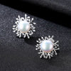 Classic Clear Zircon Snowflake 925 Sterling Silver Stud Earrings White Natural Pearl Brincos for Women Girl Party Gift
