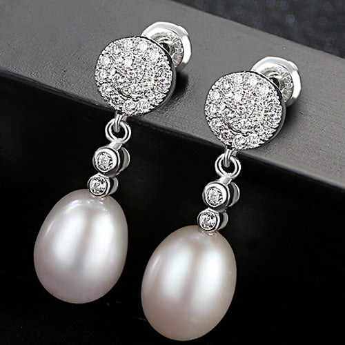 Classic Elegant 925 Sterling Silver Pearl Earrings, 8-9mm Natural Pearl for Women Engagement Jewelry Brincos