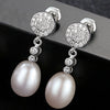 Classic Elegant 925 Sterling Silver Pearl Earrings, 8-9mm Natural Pearl for Women Engagement Jewelry Brincos