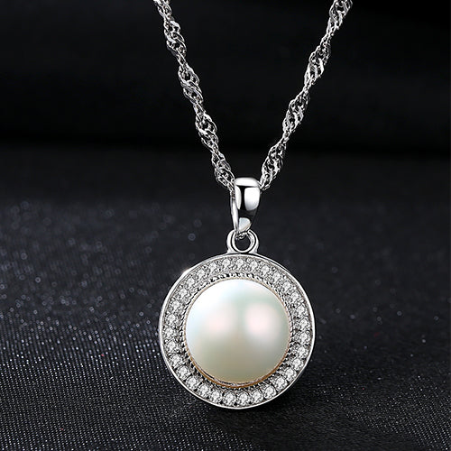 Classic Round 925 Sterling Silver Pendant Necklace with 9-9.5mm Pearls Natural Pearl Fine Jewelry Hot001