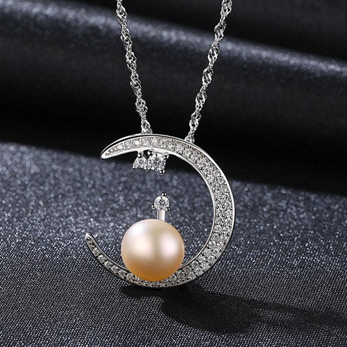 Fashion Brand Genuine 925 Sterling Silver Crescent Moon Shimmering zircon Pendant Necklaces for Women Fine Jewelry Gift