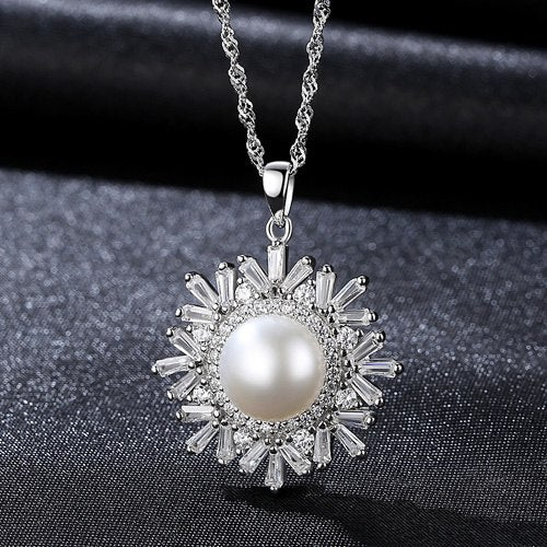 Female Snowflake Necklace Real 925 Sterling Silver Jewelry High Quality Natural Pearl Pendant For Women Christmas Gifts