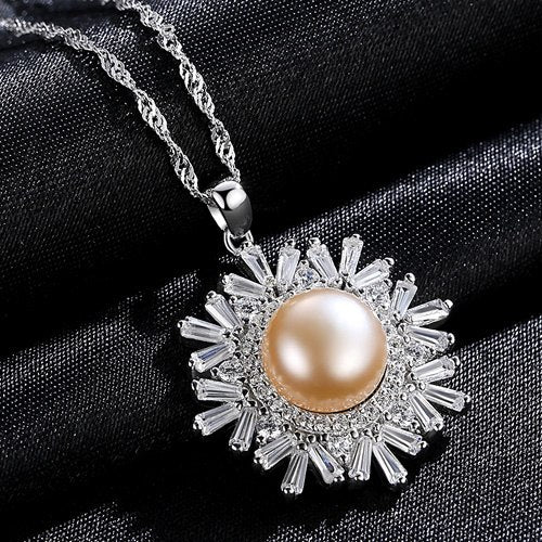 Female Snowflake Necklace Real 925 Sterling Silver Jewelry High Quality Natural Pearl Pendant For Women Christmas Gifts