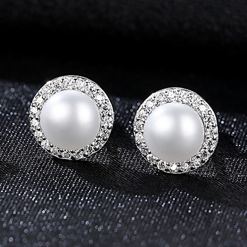 High Quality Solid Silver Jewellery Women 100%Natural Pearl Stud Earrings Jewelry Wedding Small Round Earring