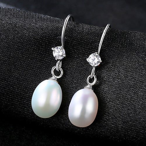 Hot Sale Charming 925 Sterling Silver Geometric CZ Paved Pearl Drop Earring For Women Classic Party Gift