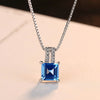 Luxury Sky-blue Gemstone Squared Pendant Necklace plated 925 Sterling Silver Jewelry For Women Fashion Daily-life